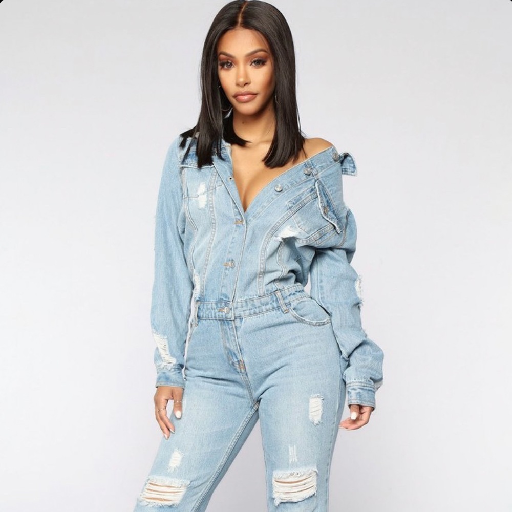 Distressed Denim Jumpsuit, Brand new with tags.